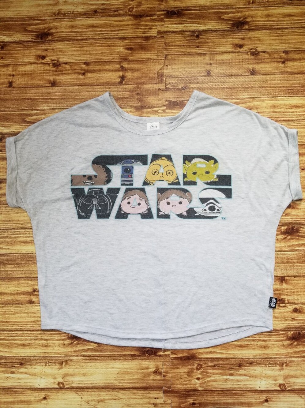 Star Wars Womem's XL Logo Tusm Tsum Heather Gray T-Shirt Boxy Oversized Disney